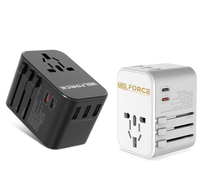 MSLFORCE 18W Universal Travel Adapter With Dual USB C Socket Gray & Black In Stock