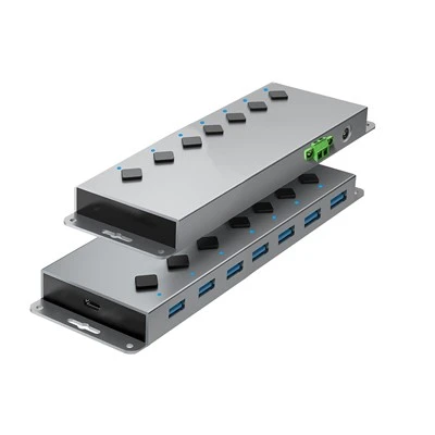 USB 3.2 Gen.2 Industrial HUB 7 พอร์ต อะลูมิเนียม พร้อมแหล่งจ่ายไฟ DC 12V